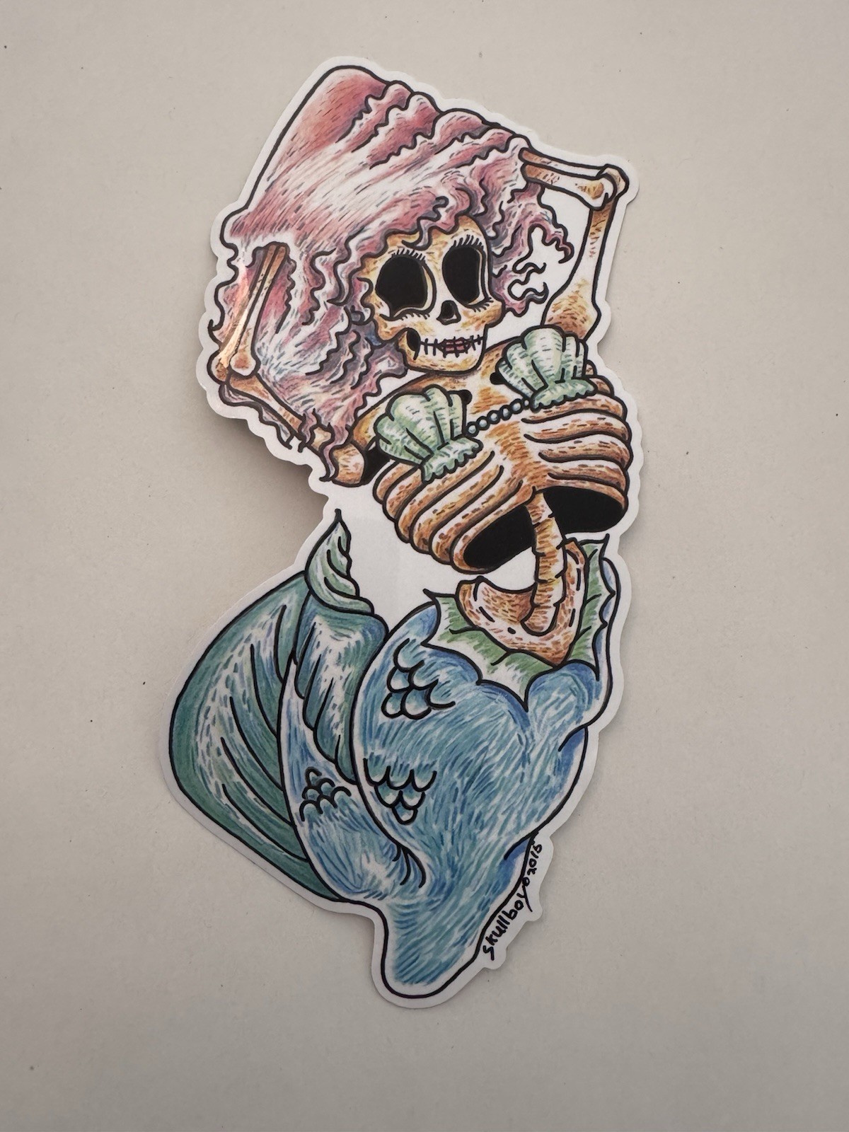 New Jersey Mermaid Skeleton Sticker by Artist Skullboy Decal New Jersey Mermaid Skeleton Sticker by Artist Skullboy Decal