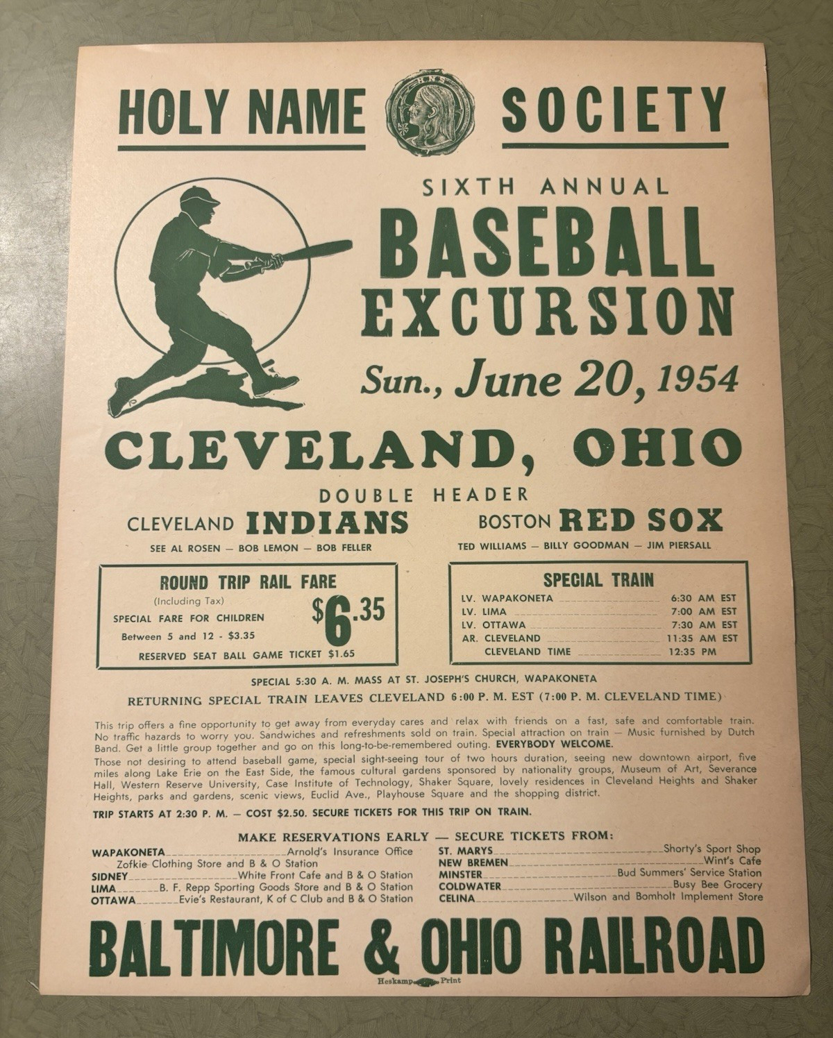 1954 Indians 6th Annual Baseball Excursion Flyer Cleveland OH B&O RR 1954 Indians 6th Annual Baseball Excursion Flyer Cleveland OH B&O RR