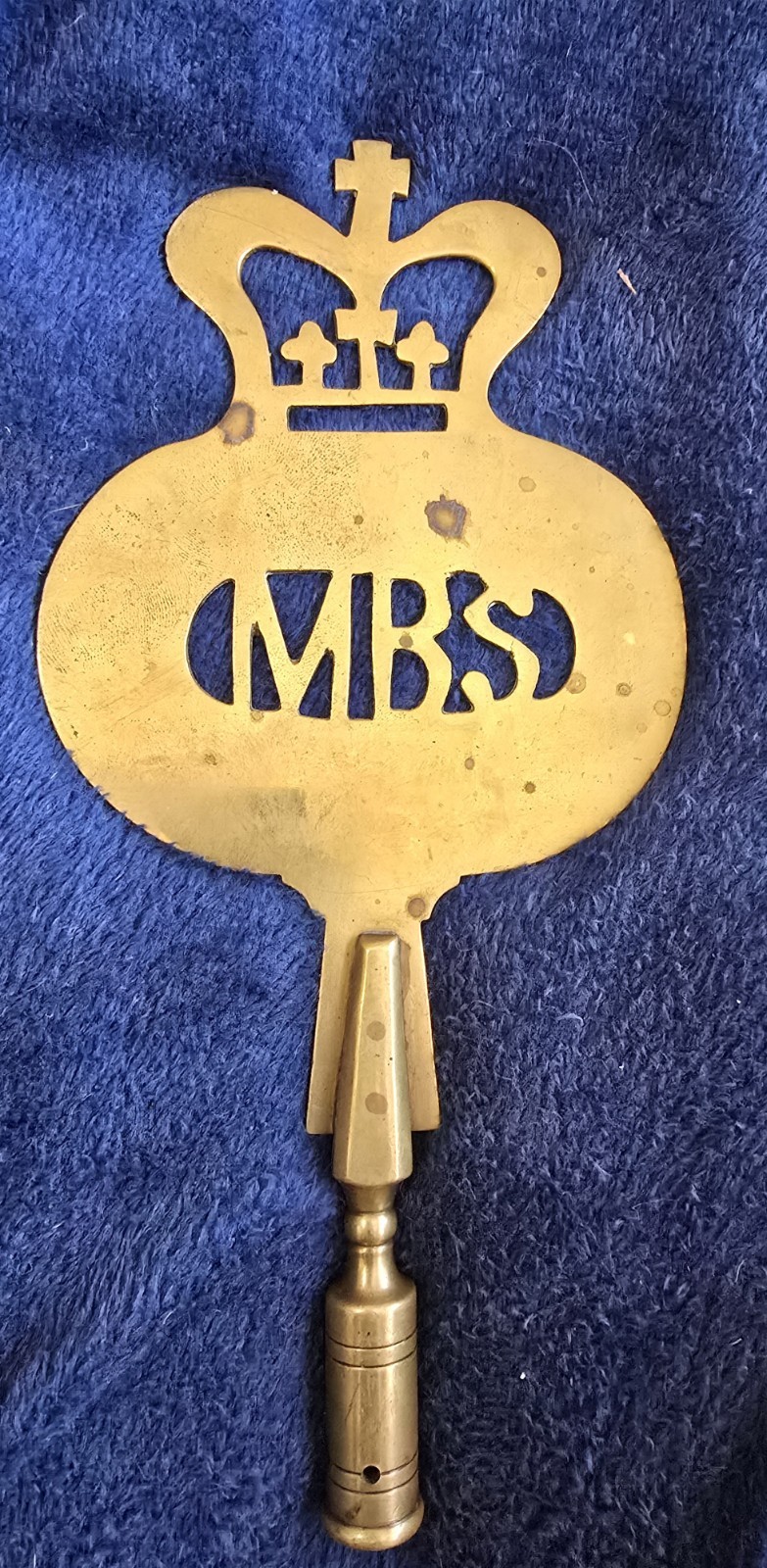 Antique 19thC Brass Friendly Society Pole Head Finial Staff Topper Monogram MBS
