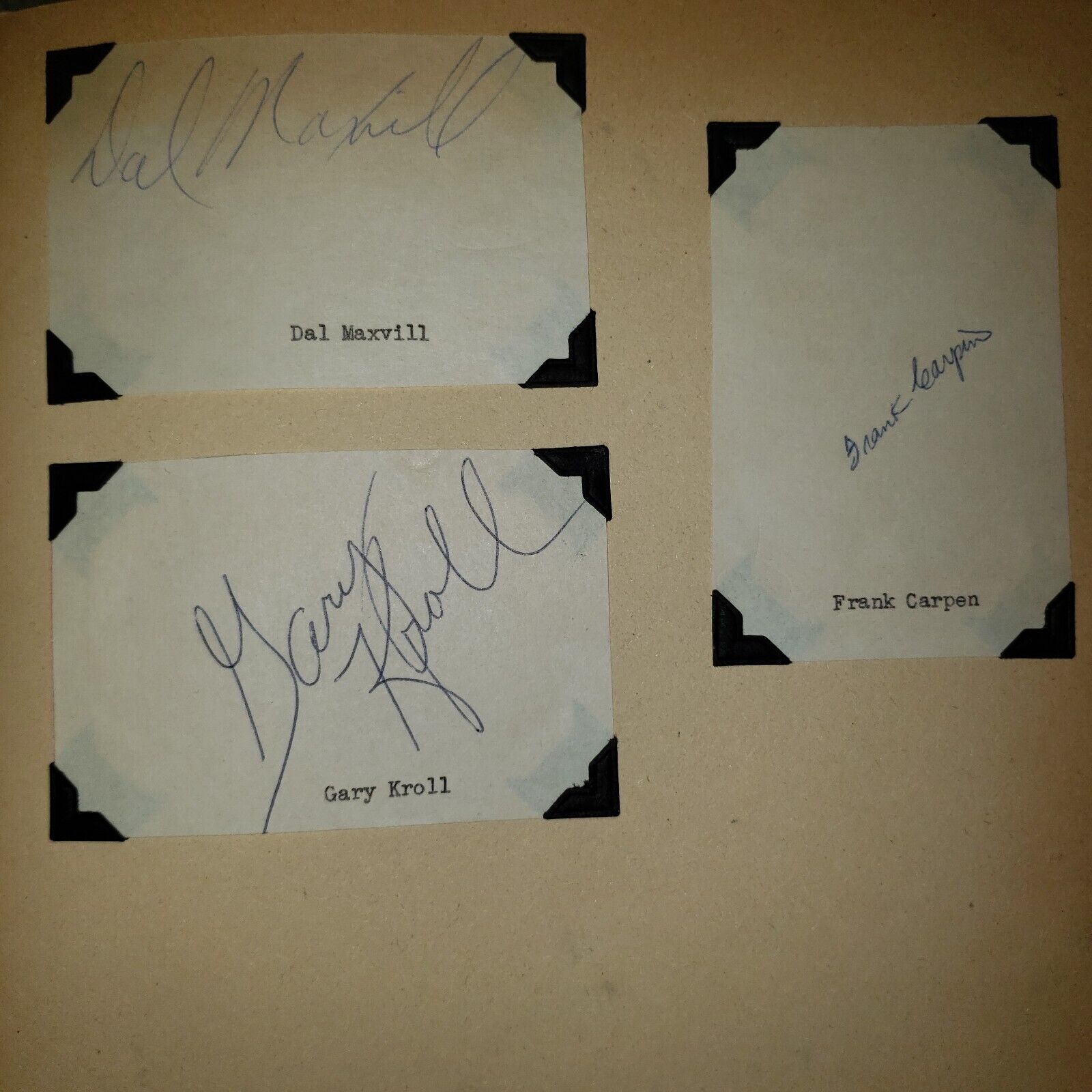 Vintage Autographs; Dal Maxvill - Frank Carpin - Gary Kroll