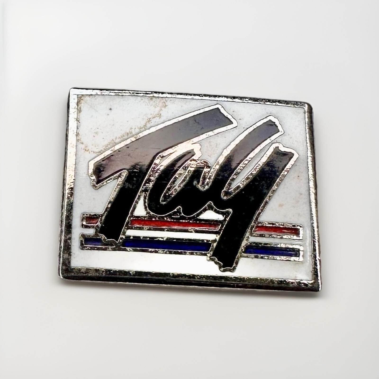 Vintage Tay Tag Taq Red Whit Blue Enamel Lapel Hat Pin CF Vintage Tay Tag Taq Red Whit Blue Enamel Lapel Hat Pin CF