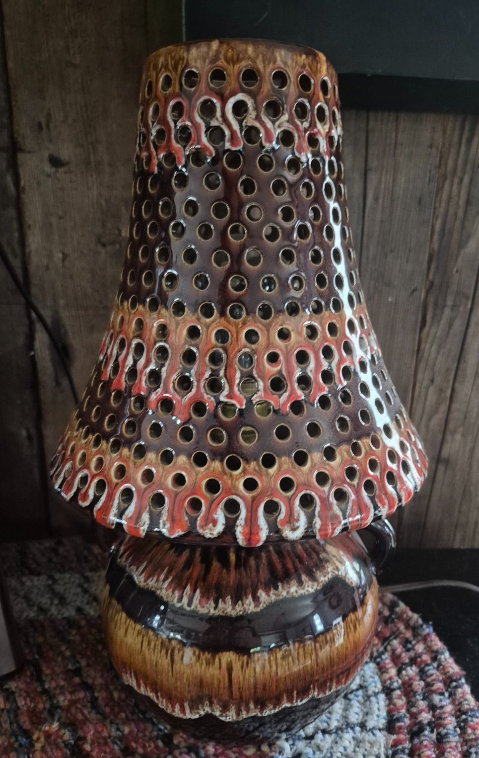 Vintage Maurice Chalvignac MCM Lamp Ceramic Mushroom Pierced FAT LAVA Drip Lava Vintage Maurice Chalvignac MCM Lamp Ceramic Mushroom Pierced FAT LAVA Drip Lava
