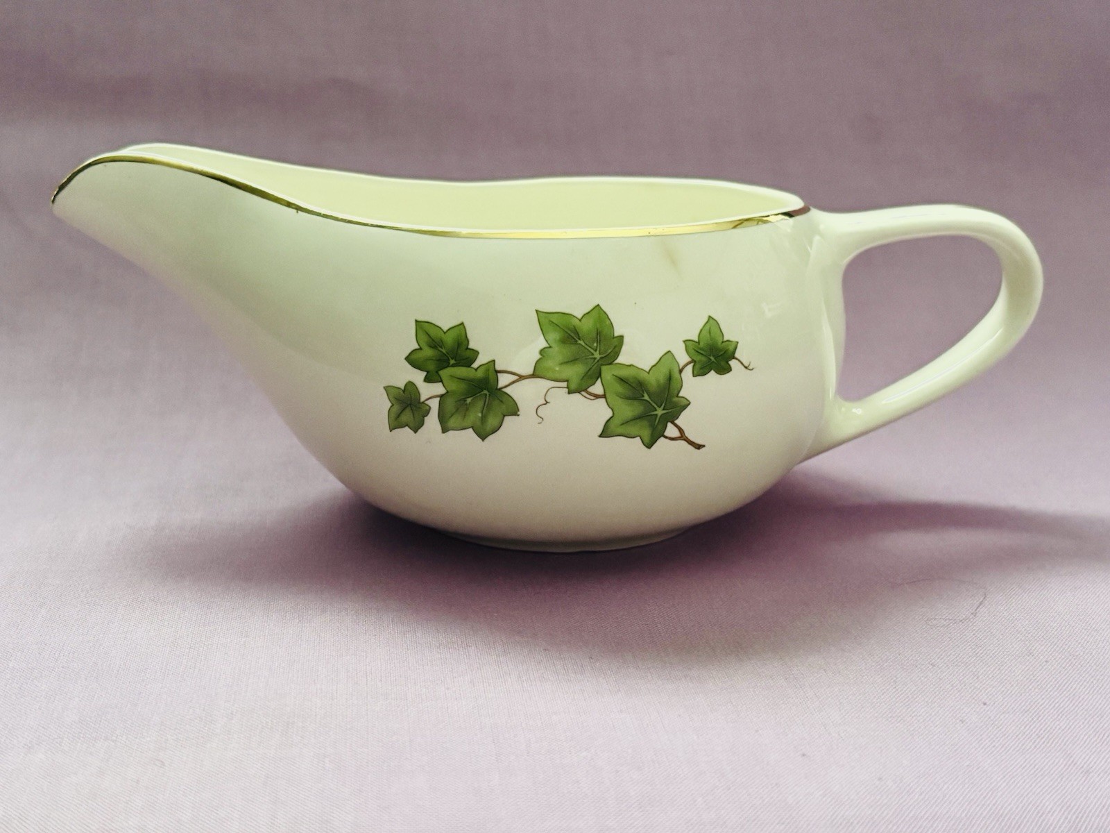 Vintage Paden City Pottery Greenbrier Ivy Gold Trim Semi-Porcelain Gravy Boat