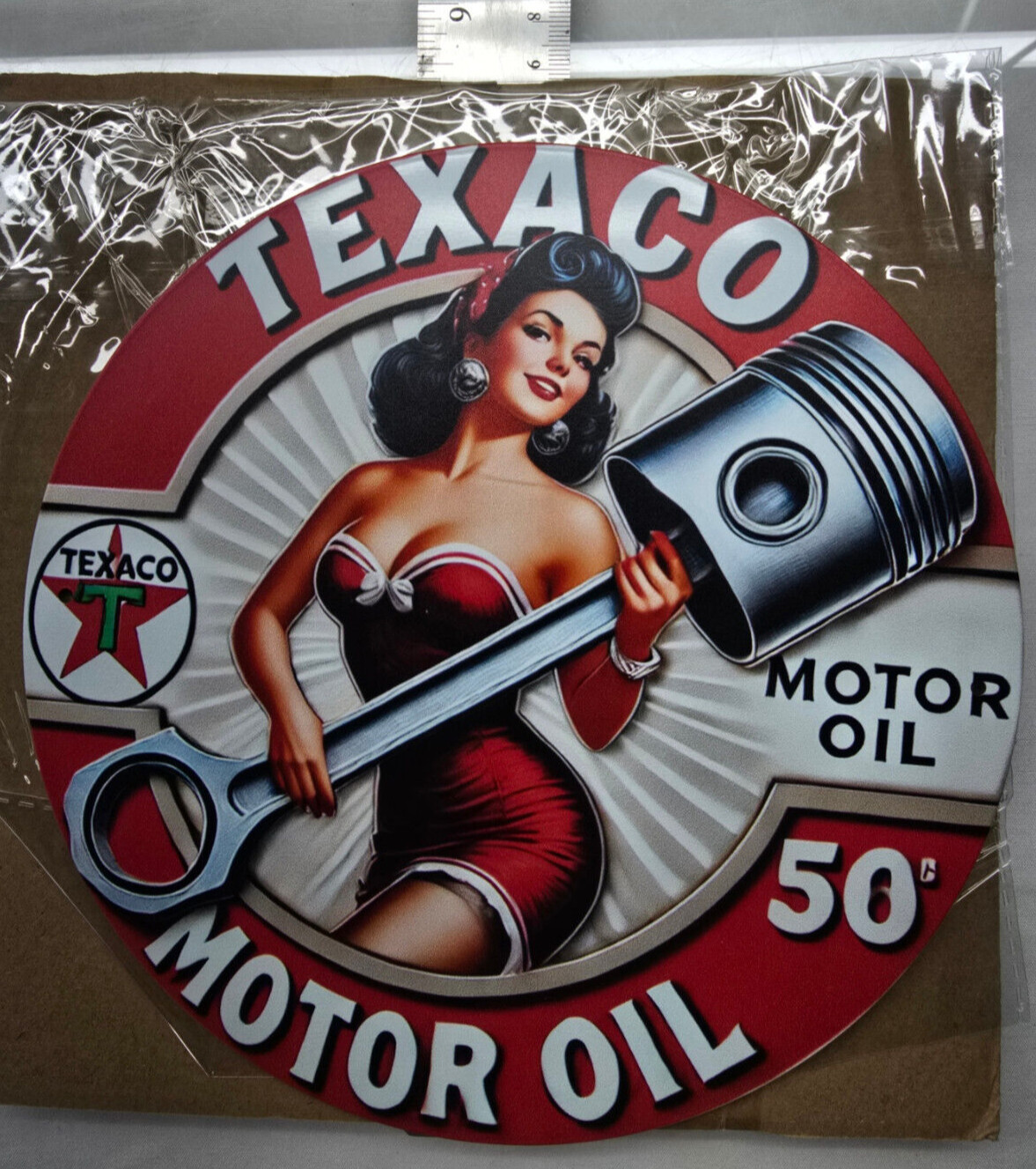 VINTAGE TEXACO GASOLINE SIGN PUMP PLATE GAS STATION OIL 7 3/4 VINTAGE TEXACO GASOLINE SIGN PUMP PLATE GAS STATION OIL 7 3/4