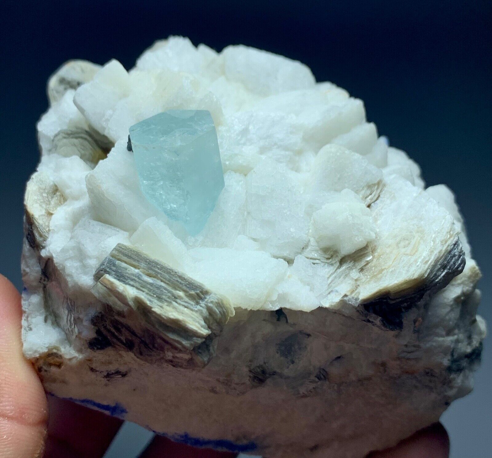 404 Gram Aquamarine Crystal with Feldspar & Mica from Afghanistan.s