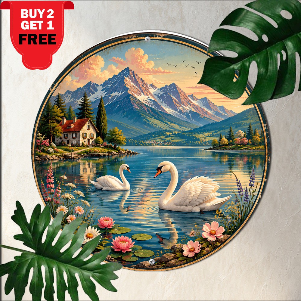 Swaying Palms Tropical Beach Round Metal Sign Caribbean Island Paradise Tin Art