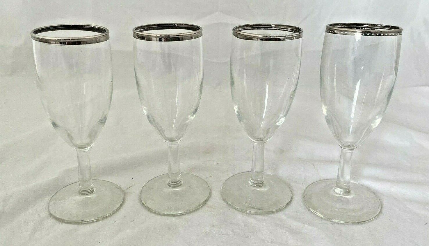 4 Vintage Crystal Silver Rimmed Wine / Champagne Glasses MCM 5.5