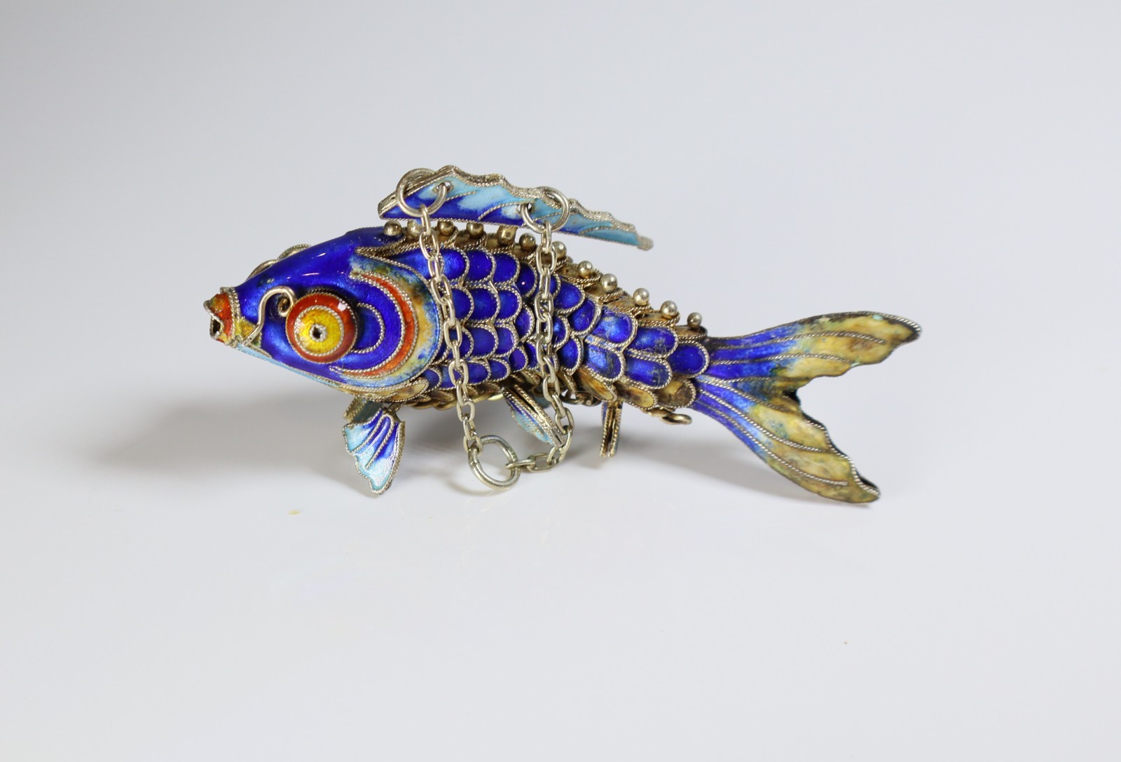 Vintage 1900\'s Chinese Gold Vermeil Sterling Cloisonne Articulated Fish 3\ Vintage 1900\'s Chinese Gold Vermeil Sterling Cloisonne Articulated Fish 3\