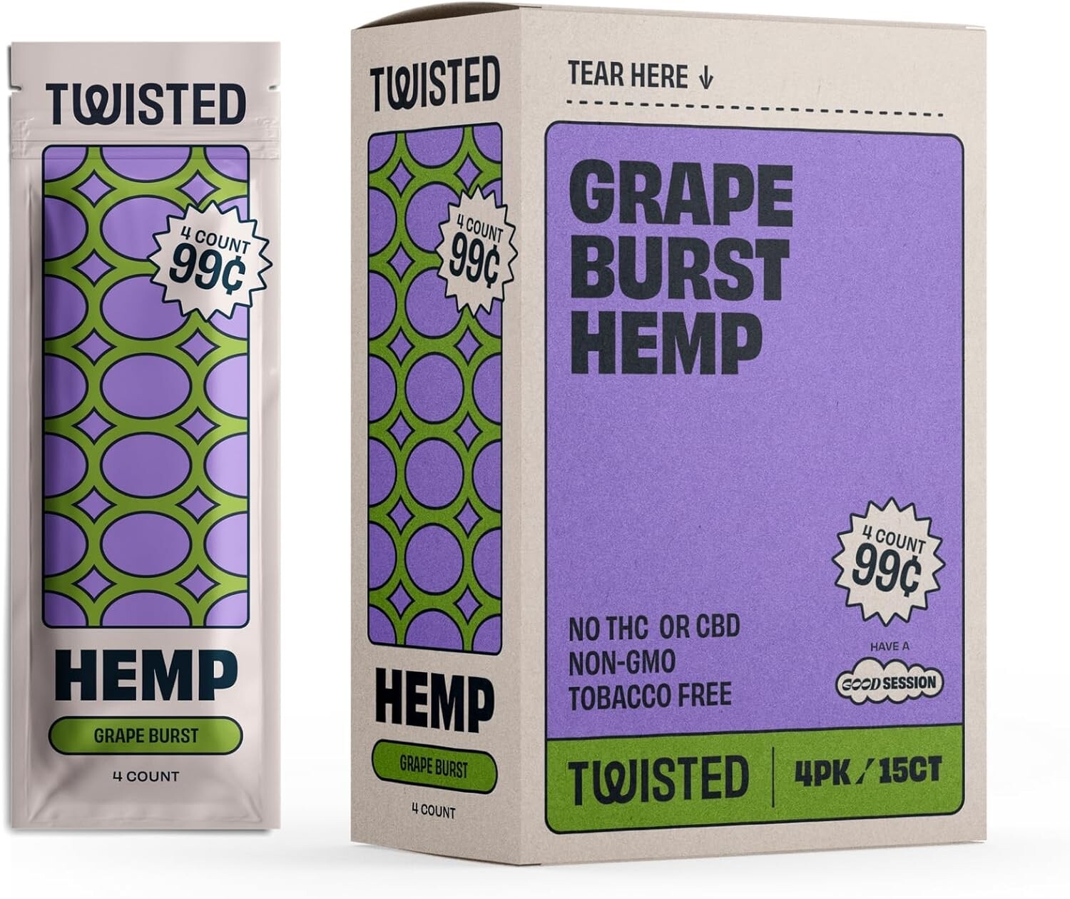 Twisted Hemp 4 Leaf per Pack 15 Count Box 60 Rolling Papers (Grape Burst) Twisted Hemp 4 Leaf per Pack 15 Count Box 60 Rolling Papers (Grape Burst)