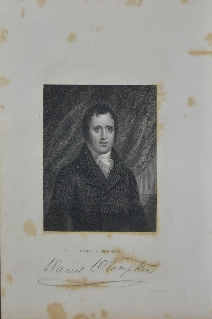 Antique Vice President Daniel D Tompkins 1834 Engraving Art Original Antique Vice President Daniel D Tompkins 1834 Engraving Art Original