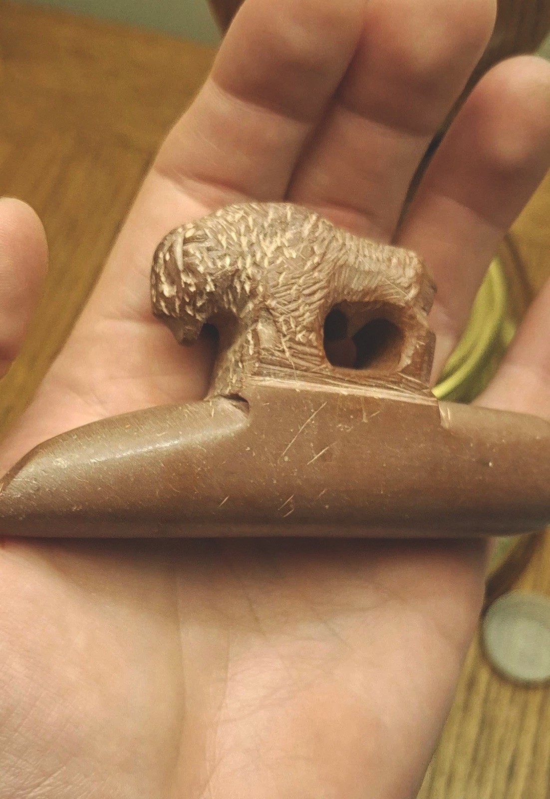 “Gorgeous” SIGNED Historic Native American Red catlinite Buffalo Pipe “Gorgeous” SIGNED Historic Native American Red catlinite Buffalo Pipe
