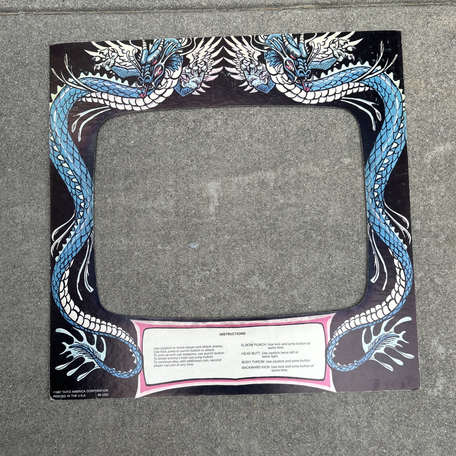Original Monitor Bezel Double Dragon 23 By 23 5/8 Technos ARCADE GAME ART Original Monitor Bezel Double Dragon 23 By 23 5/8 Technos ARCADE GAME ART