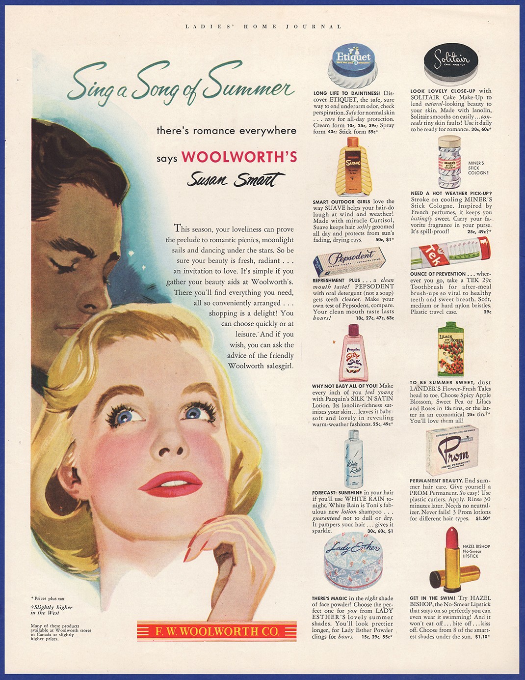 Vintage 1952 F.W. WOOLWORTH Co. Cosmetics Hair Care Freshies Mints 50's Print Ad
