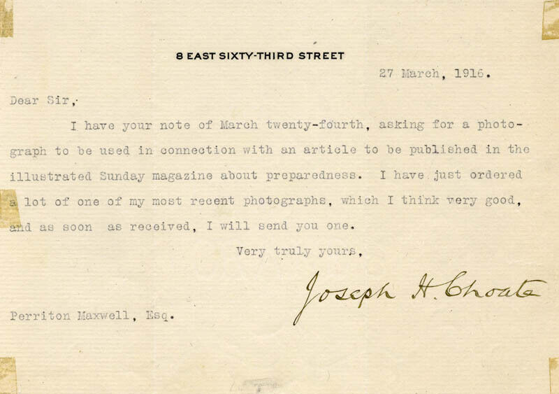 JOSEPH H. CHOATE - TYPED LETTER SIGNED 03/27/1916