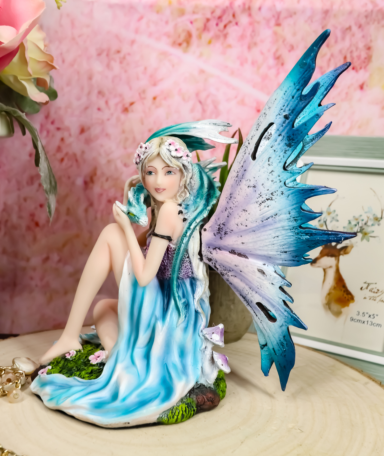 Ebros Water Elemental Fairy W/ Green Dragon Statue 7\