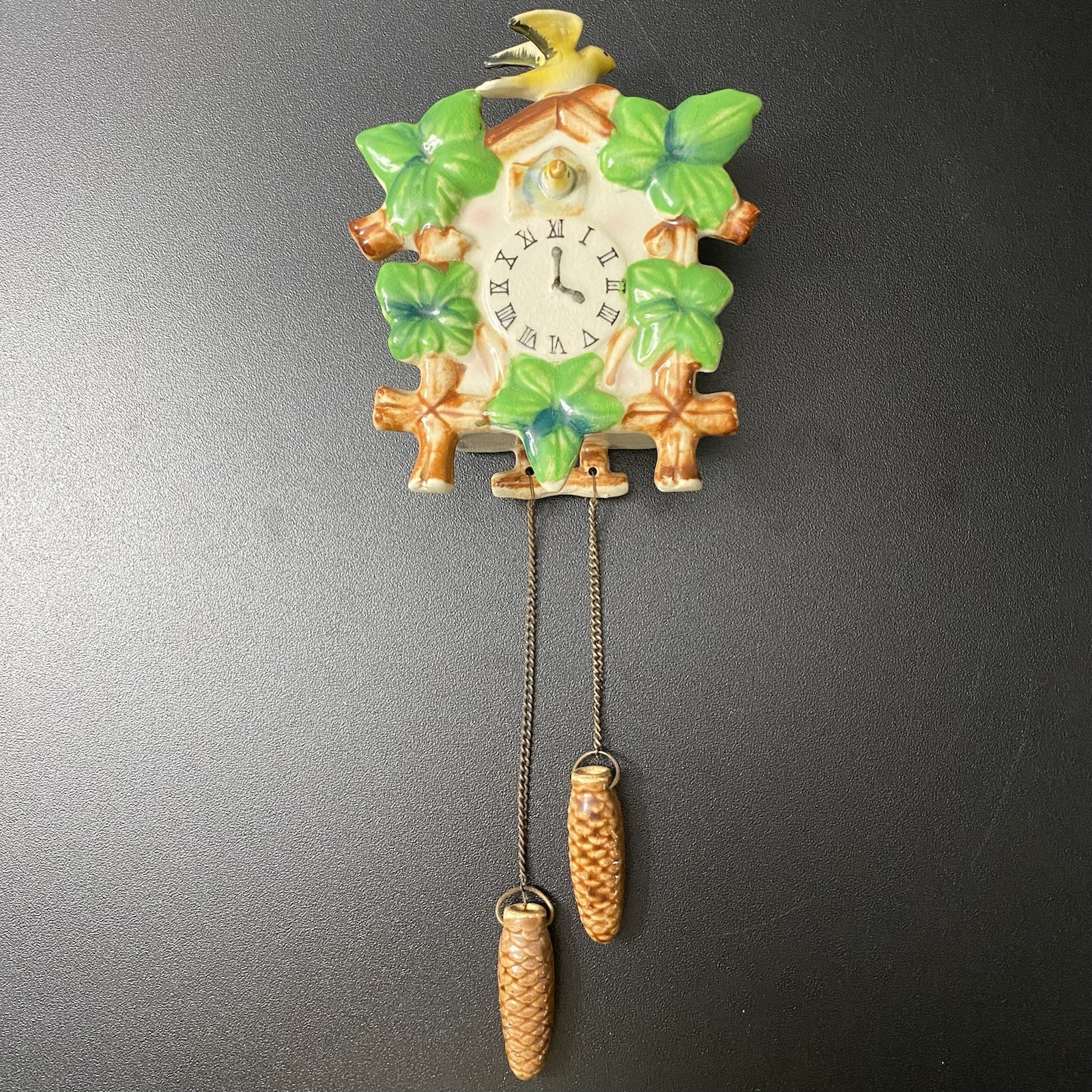 Vintage Lefton Ceramic Cuckoo Clock Style Wall Pocket Hanging Planter With Birds Vintage Lefton Ceramic Cuckoo Clock Style Wall Pocket Hanging Planter With Birds