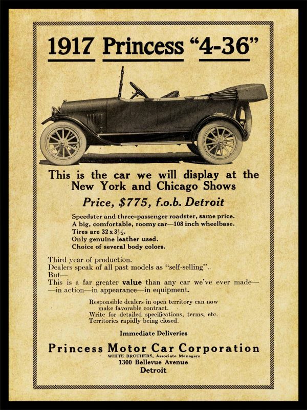 1917 Princess Autos of Detroit MI NEW Metal Sign 24 1917 Princess Autos of Detroit MI NEW Metal Sign 24
