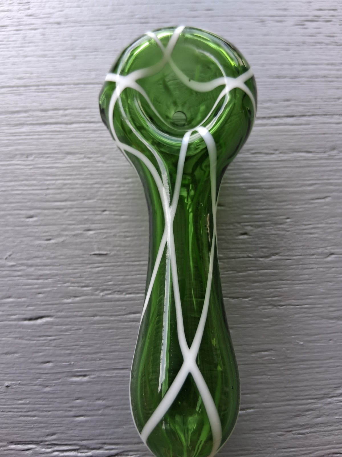 Extra Thick Glass Handpipe GREEN WITH WHITE accents .nice Piece Extra Thick Glass Handpipe GREEN WITH WHITE accents .nice Piece