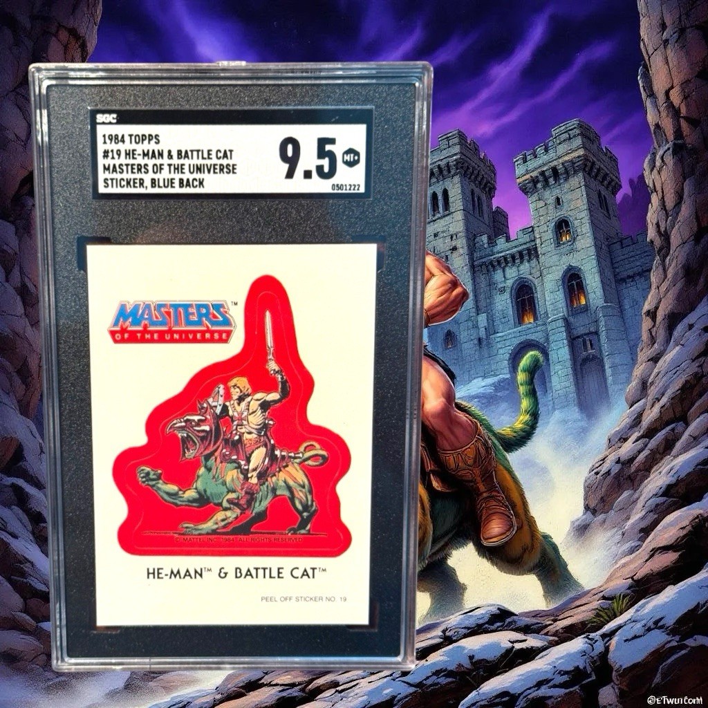 1984 Masters Of The Universe Stickers #19 He-Man & Battle Cat SGC 9.5 MT+ PoP 6 1984 Masters Of The Universe Stickers #19 He-Man & Battle Cat SGC 9.5 MT+ PoP 6