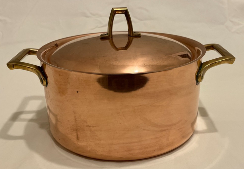 Vintage Paul Revere 1801 Copper/Brass/SS Stock Pot W/Lid, 7.625\ Vintage Paul Revere 1801 Copper/Brass/SS Stock Pot W/Lid, 7.625\