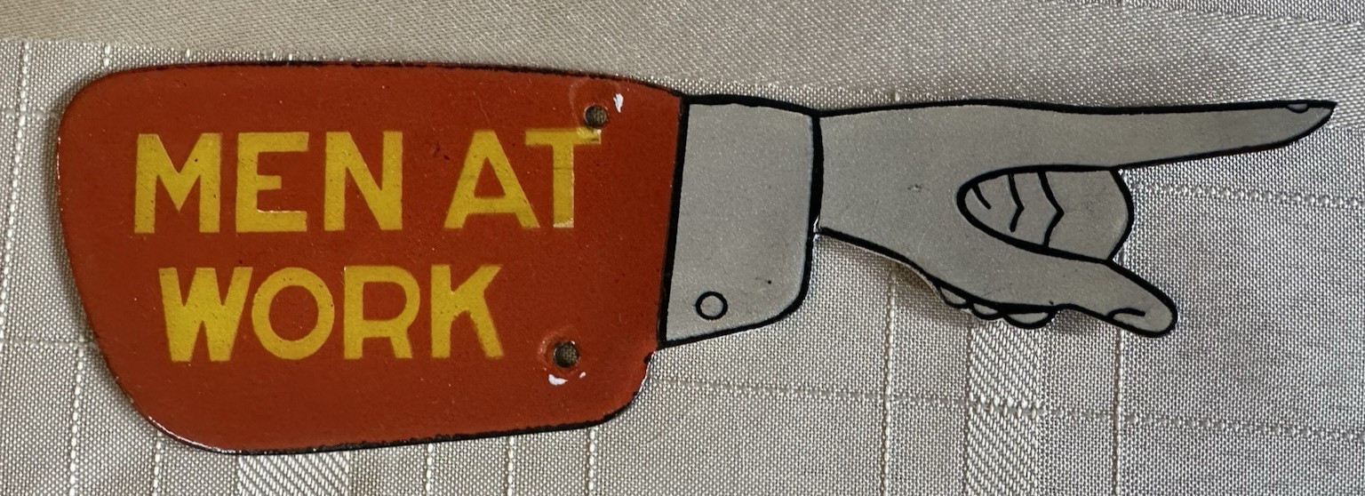 Men at Work Porcelain Enamel Hand Pointing Sign