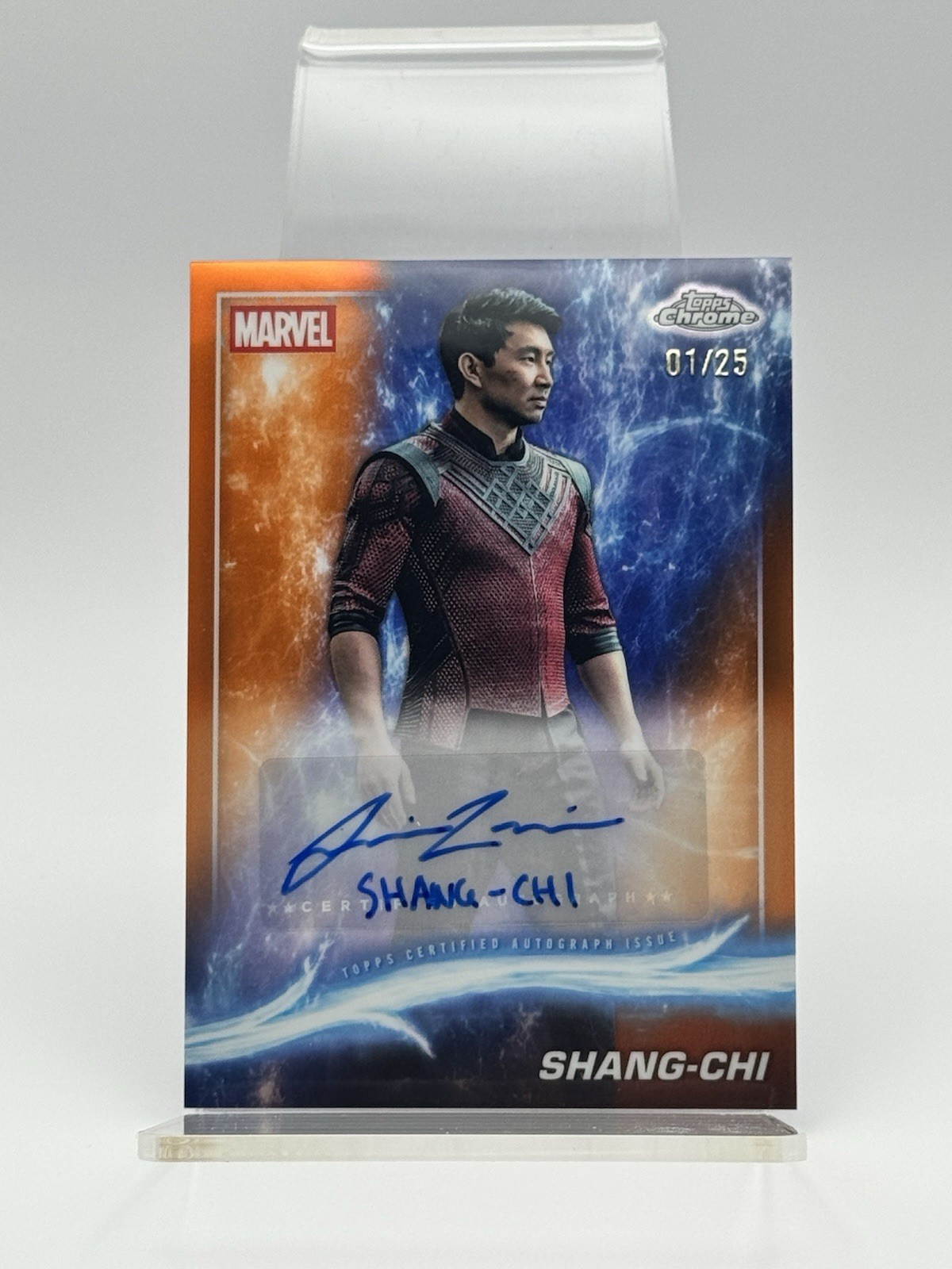 2025 Topps Chrome Marvel Auto Simu Liu as Shang-Chi Orange Refractor 1/25 1/1 2025 Topps Chrome Marvel Auto Simu Liu as Shang-Chi Orange Refractor 1/25 1/1