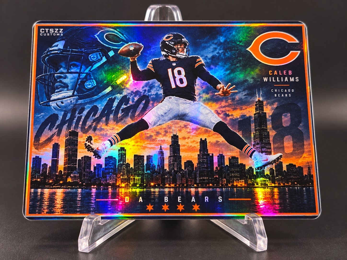 Caleb Williams #18 Chicago Bears Custom Art Holographic Card Chi-Town Skyline Caleb Williams #18 Chicago Bears Custom Art Holographic Card Chi-Town Skyline