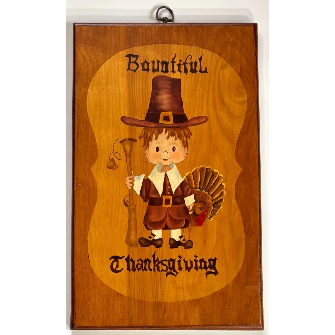 Vintage Thanksgiving Wood Plaque Bountiful Harvest Sign Rustic Americana Decor
