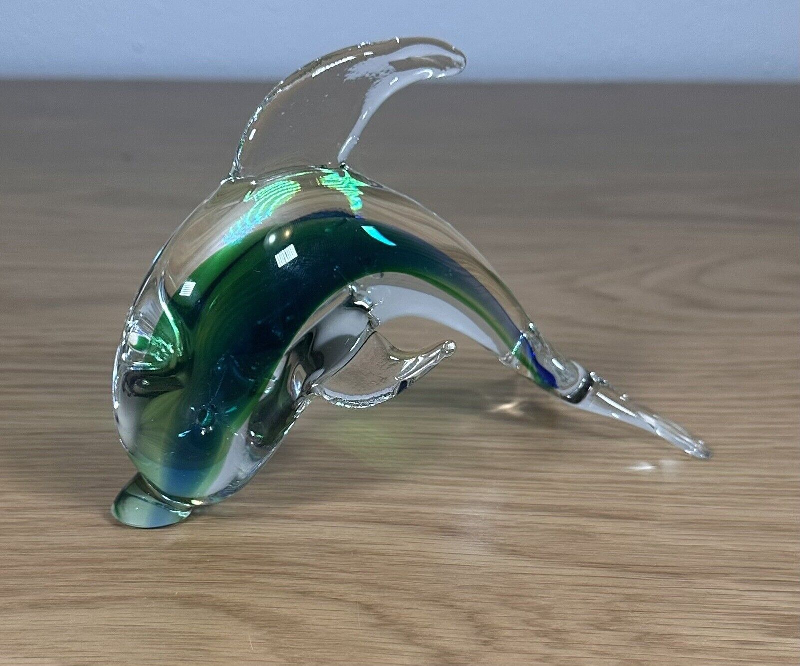 Vintage Rubelli V.A. Murano Italy Hand Blown Green Blue Clear Dolphin