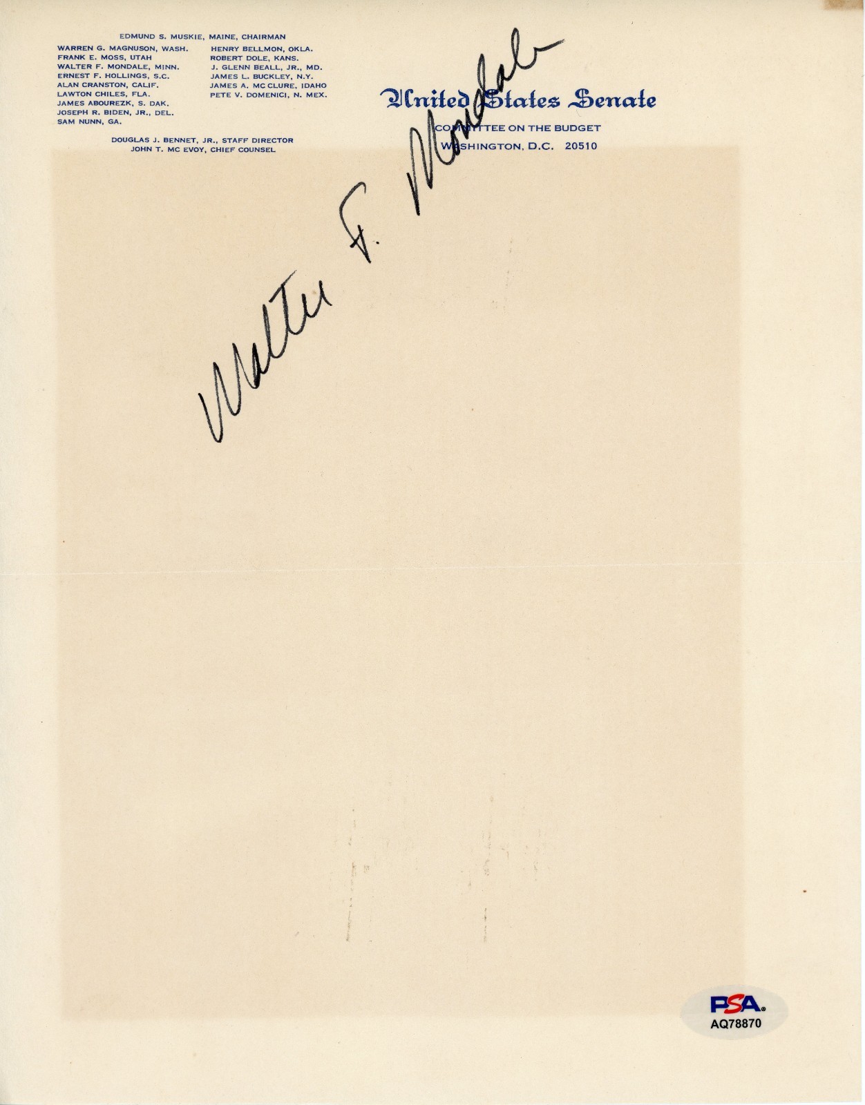 Walter Mondale Senate Vice President Signed Letter Head Autograph PSA DNA Walter Mondale Senate Vice President Signed Letter Head Autograph PSA DNA