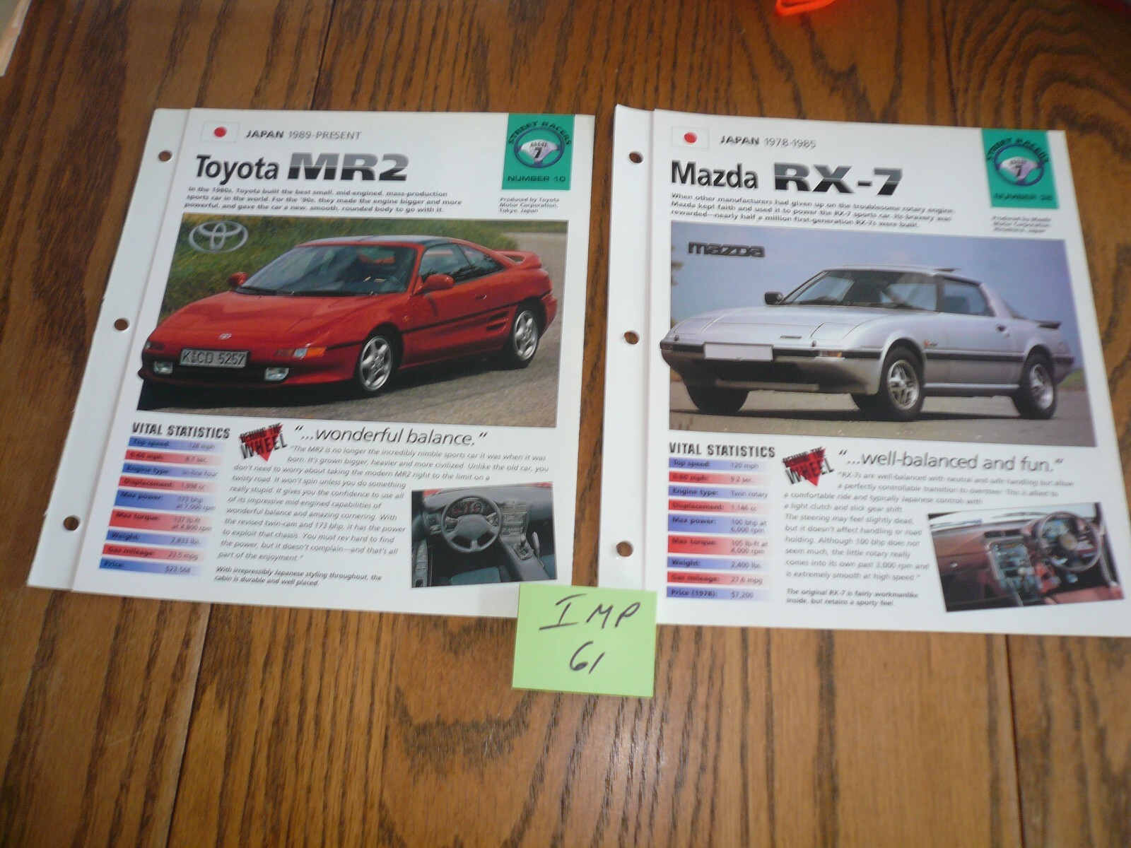 Two From Japan Hot Cars UNIQUE IMP BROCHURES - IMP 61 - Mazda RX-7 & Toyota MR2