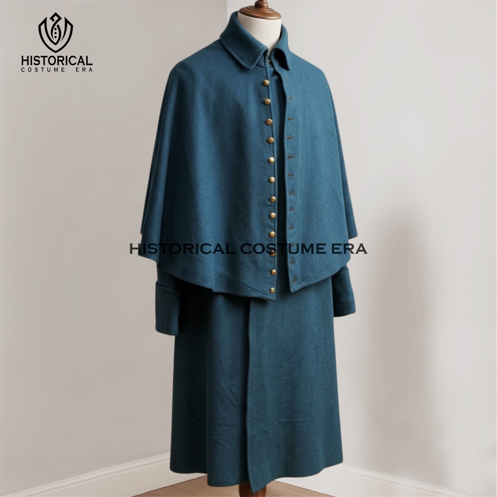 Men's Sky Blue Wool Inverness Cape Coat | Civil War Union Mounted Greatcoat