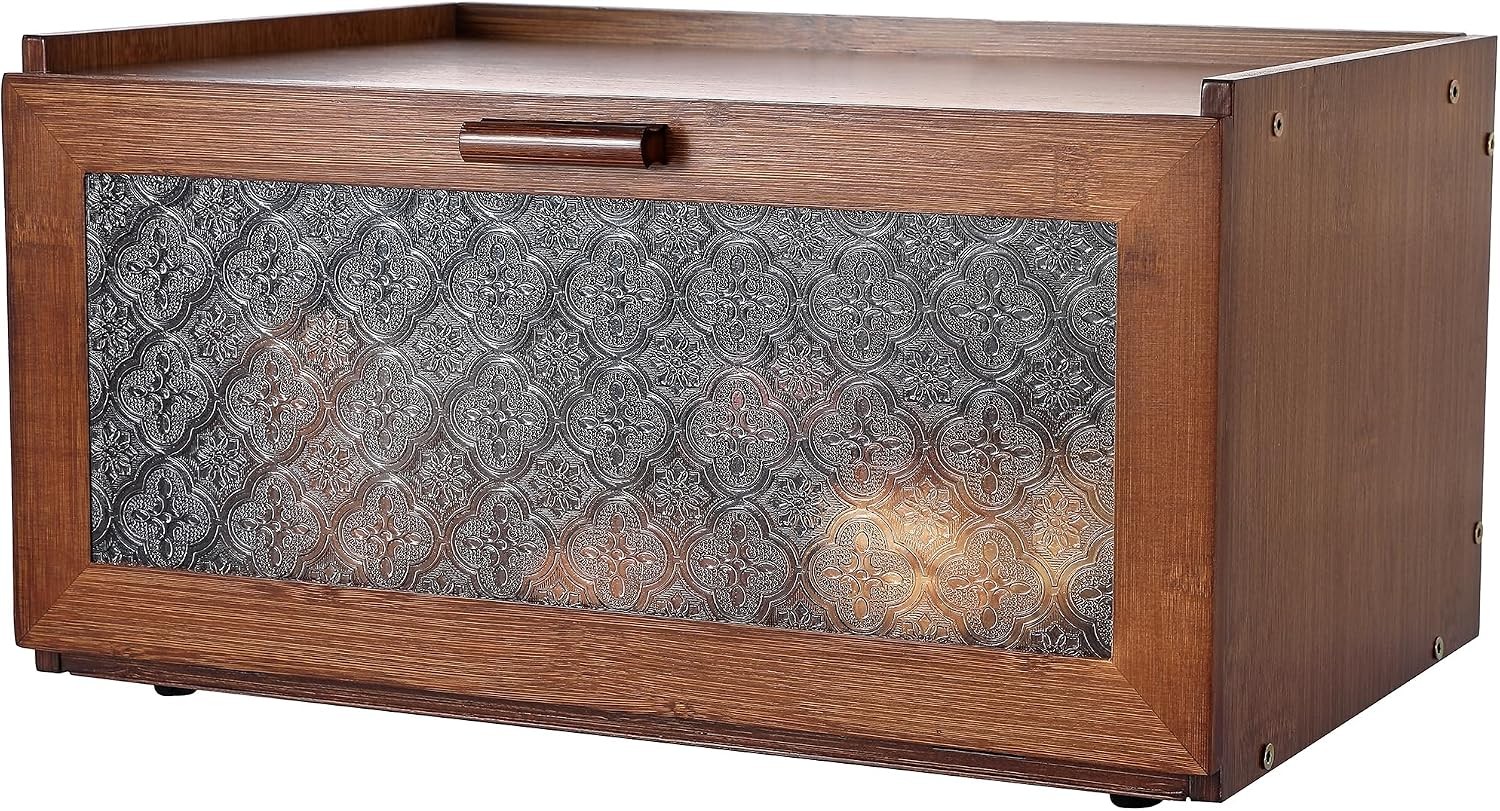 Vintage Bread Box for Kitchen Countertop - Retro Brown Bread Storage Box