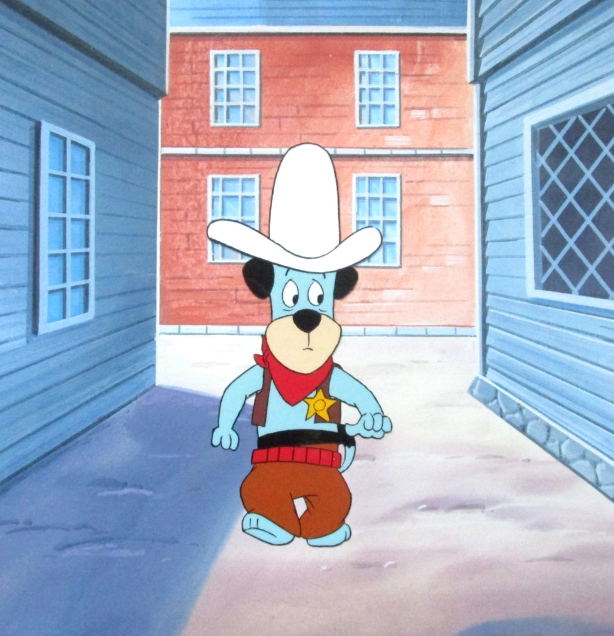 1988 HUCKLEBERRY HOUND ORIGINAL PRODUCTION CEL + BACKGROUND Hanna-Barbera cowboy 1988 HUCKLEBERRY HOUND ORIGINAL PRODUCTION CEL + BACKGROUND Hanna-Barbera cowboy