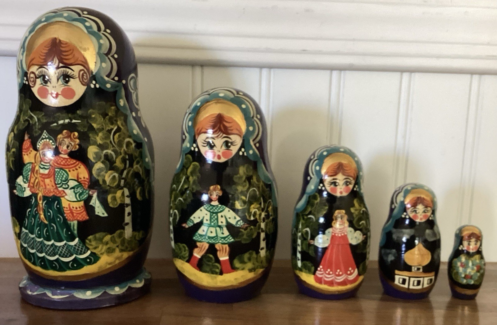 Russian Nesting Dolls Matryoshka Set 5 Pc Hand Painted Wooden Folk Art 6.75” Russian Nesting Dolls Matryoshka Set 5 Pc Hand Painted Wooden Folk Art 6.75”