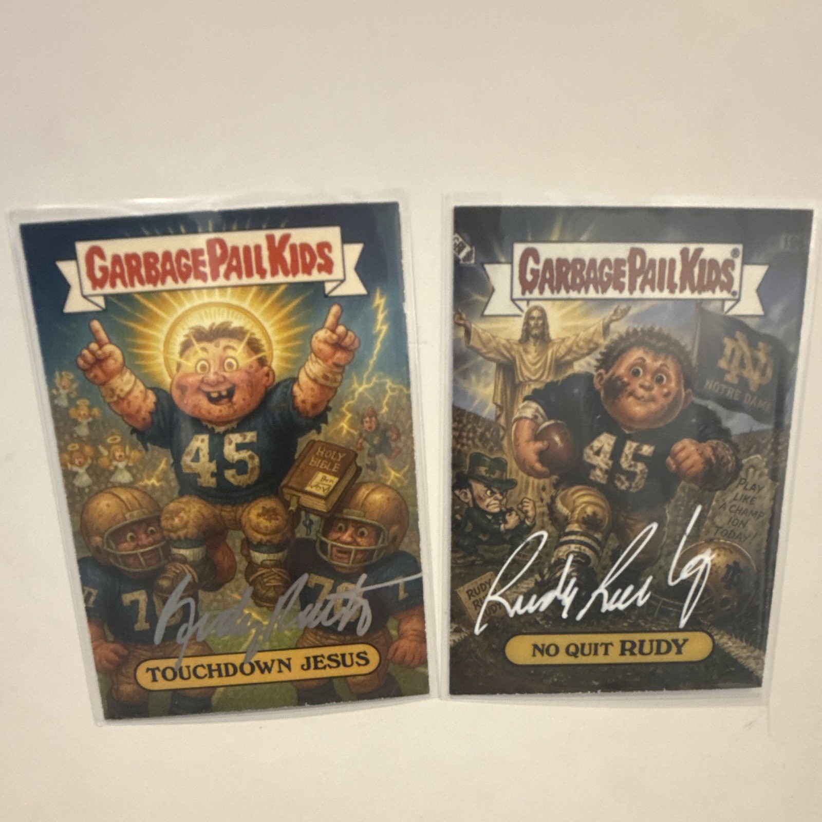 Rudy Ruettiger Autograph- Garbage Pail Kids,2 card lot, Cert#70888, Cert#136481