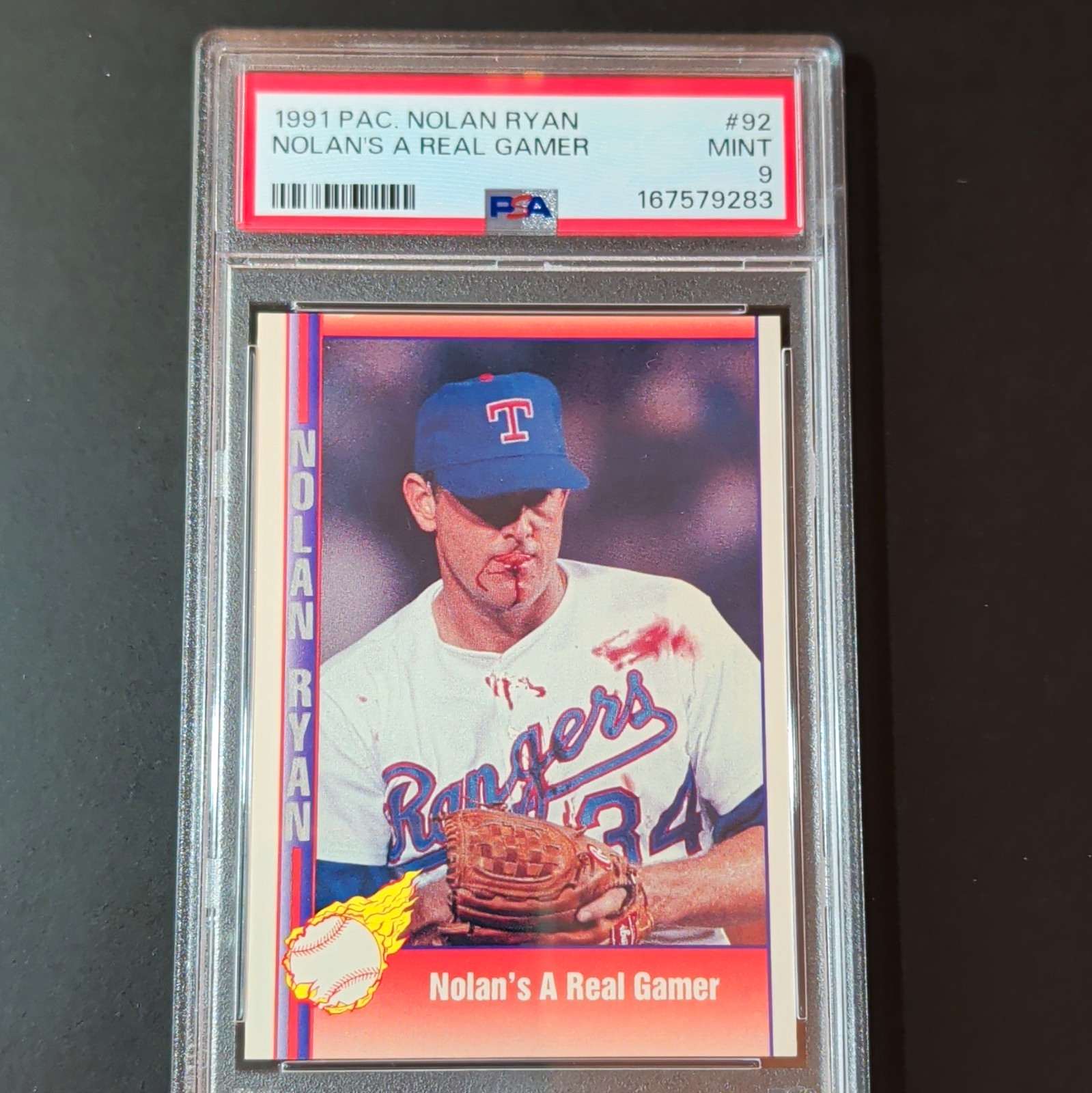 Pacific 1991 Nolan Ryan - #92, Nolan\'s A Real Gamer, MLB, PSA 9 Graded Pacific 1991 Nolan Ryan - #92, Nolan\'s A Real Gamer, MLB, PSA 9 Graded