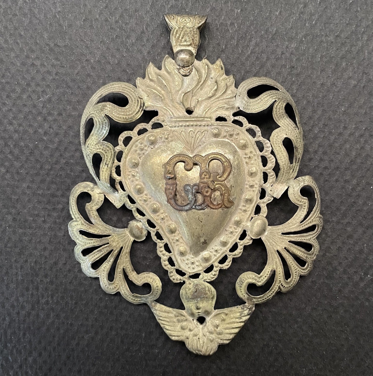 Small Antique Brass Ex Voto Old Religious Sacred Heart Gothic Decor Small Antique Brass Ex Voto Old Religious Sacred Heart Gothic Decor