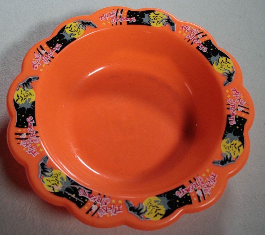 Vintage 90s Halloween Candy Bowl Trick-or-Treat Tricks & Treats Witch Zombie ora
