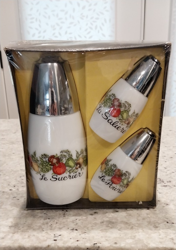Vintage GEMCO Corning Ware pattern Spice of Life Condiment Set-NEW ITB Vintage GEMCO Corning Ware pattern Spice of Life Condiment Set-NEW ITB
