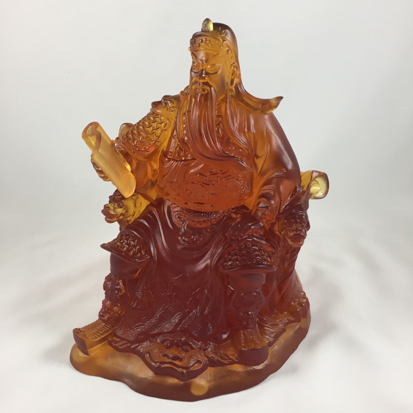 Amber Liuli Crystal Kwan Kong Statue: Amber Feng Shui Ornament Home Office Decor