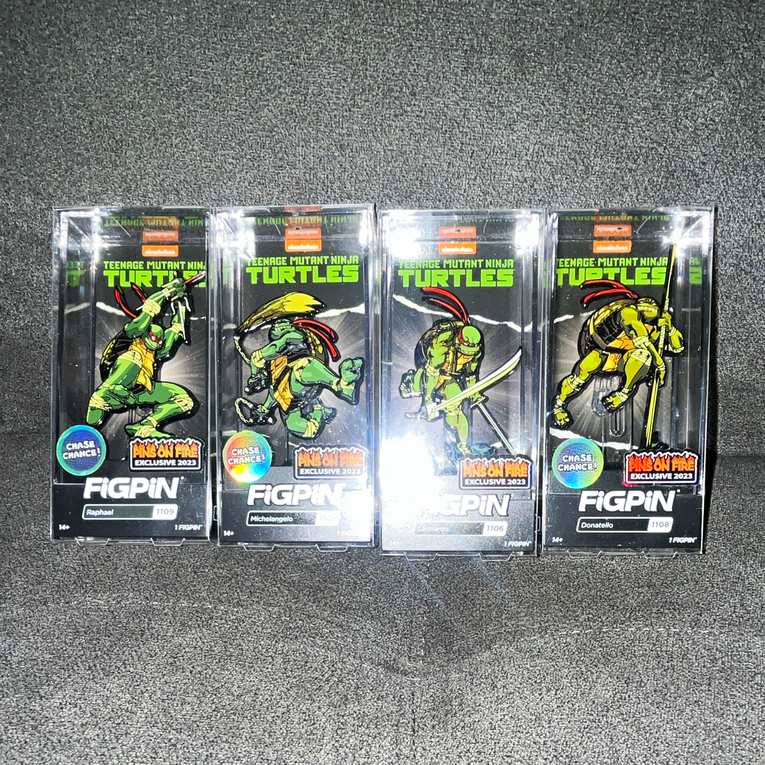 FiGPiN TMNT Pins on Fire 2023 Exclusive Set Raphael Leo Mike Don (1106-1109) FiGPiN TMNT Pins on Fire 2023 Exclusive Set Raphael Leo Mike Don (1106-1109)