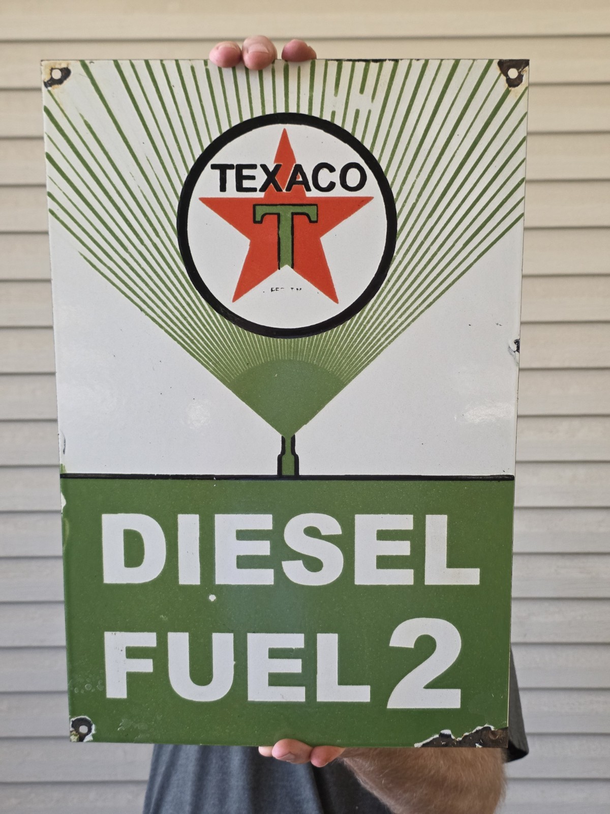 VINTAGE 1955 Texaco Diesel Fuel 2 Porcelain Advertising Sign (Green) 18\ VINTAGE 1955 Texaco Diesel Fuel 2 Porcelain Advertising Sign (Green) 18\