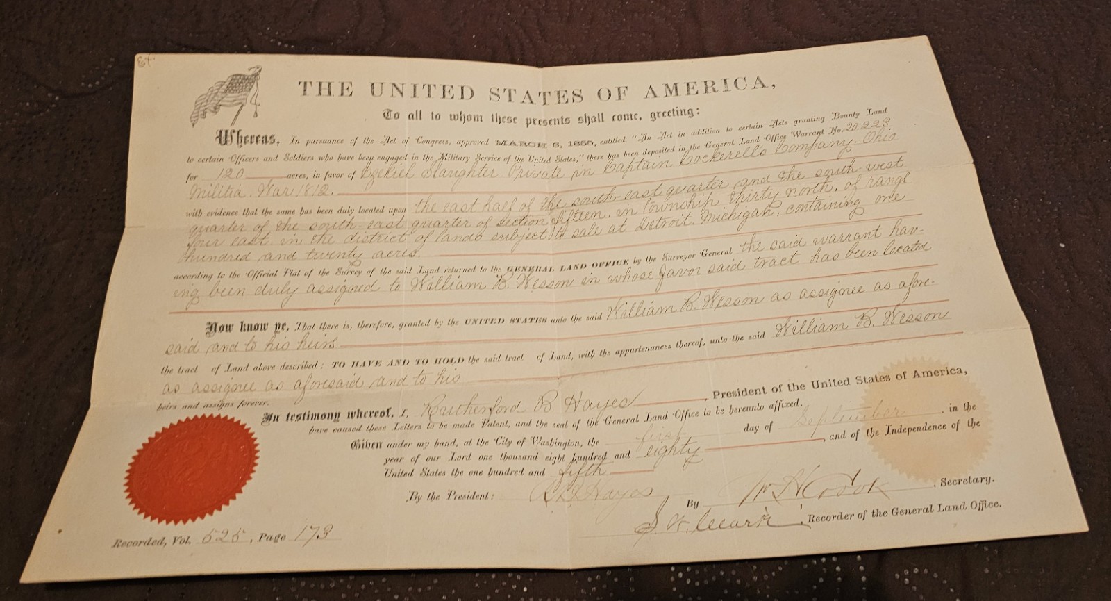 President Rutherford B. Hayes Land Grant 1880 (secretarial signed) President Rutherford B. Hayes Land Grant 1880 (secretarial signed)