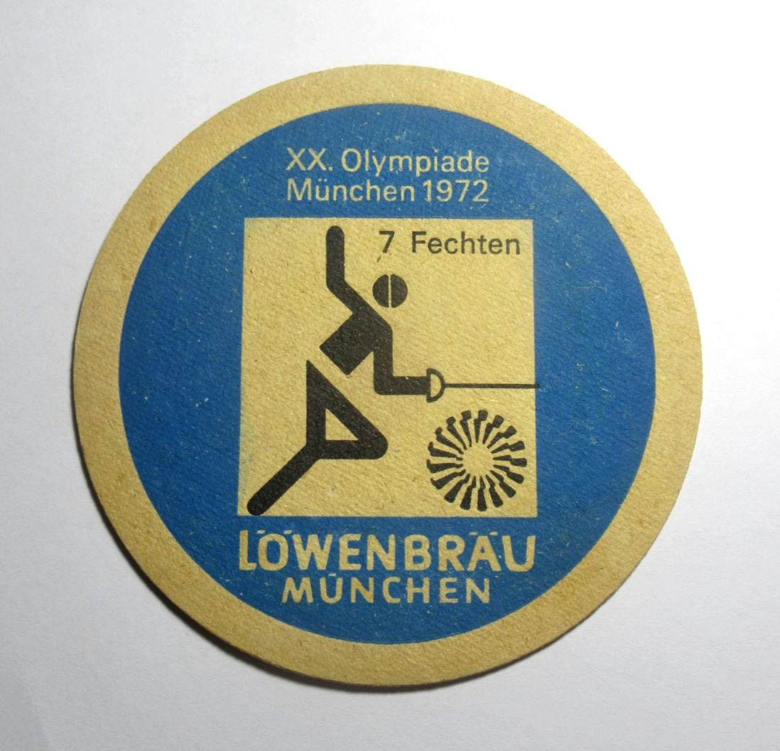 Vintage 1972 Munich Olympics Lowenbrau Beer Coaster Fencing Fechten Germany Vintage 1972 Munich Olympics Lowenbrau Beer Coaster Fencing Fechten Germany