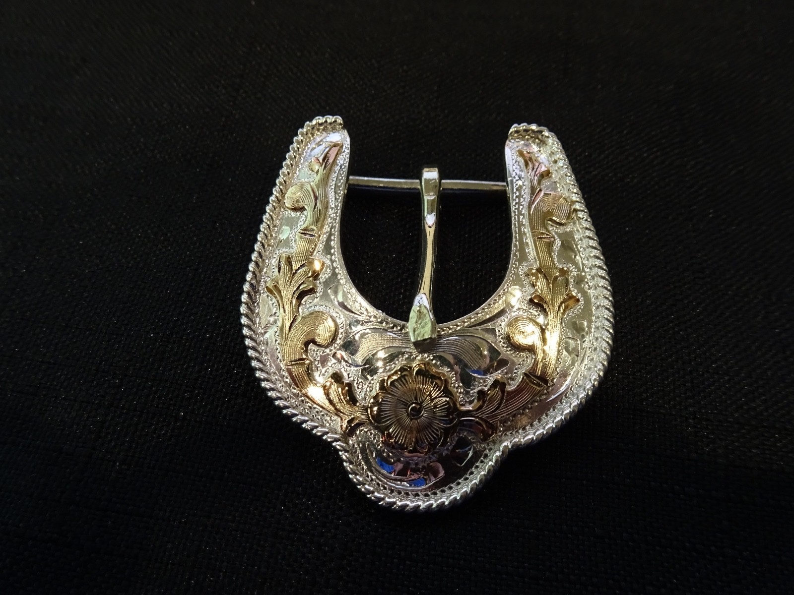 # 651-VINTAGE 10K AND 925 STERLING SILVER MEXICO BELT BUCKLE--VERY FANCY