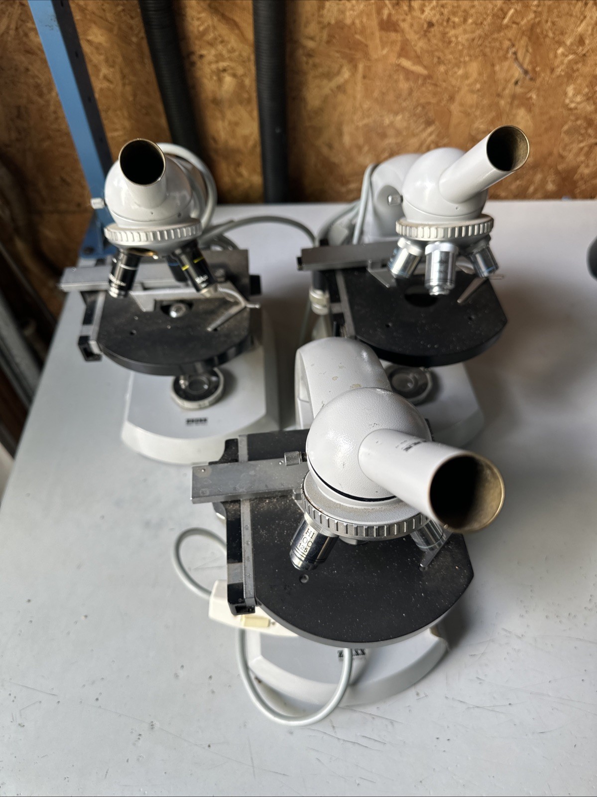 3 Carl Zeiss West Germany Microscope 10X/40X/100X For Parts 3 Carl Zeiss West Germany Microscope 10X/40X/100X For Parts