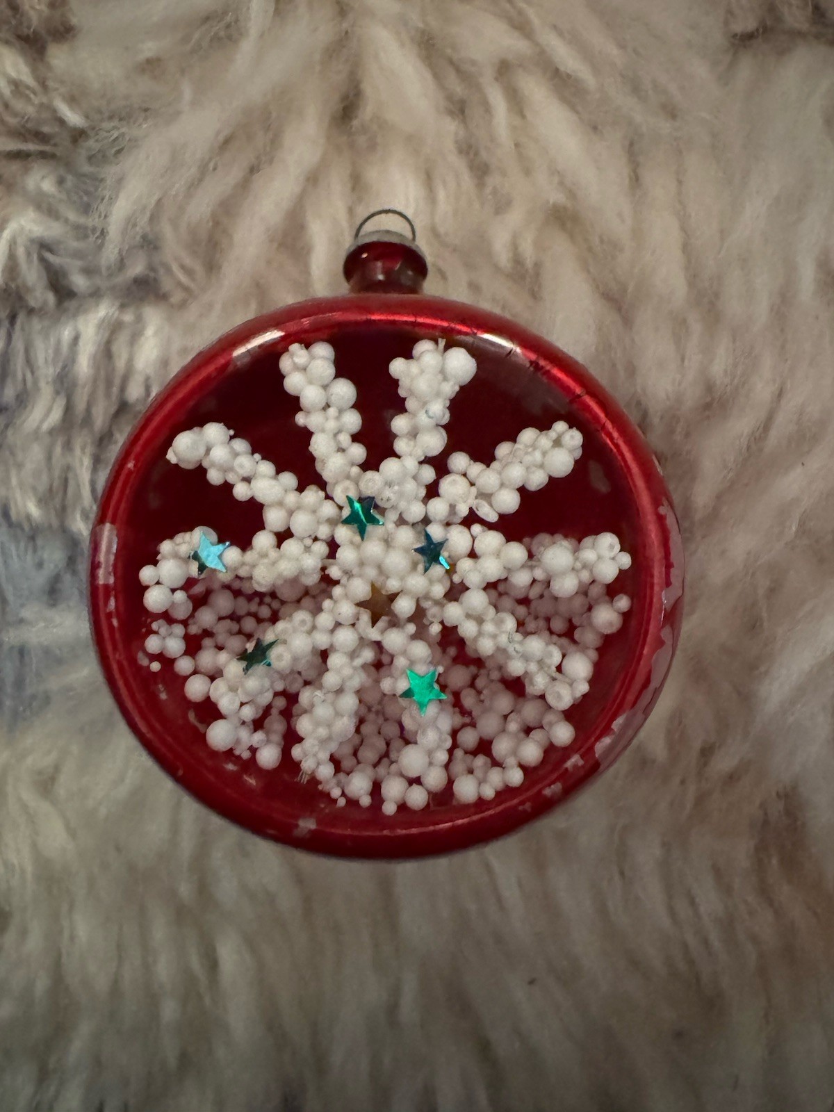 Vintage Diorama Mercury Glass Christmas Ornament Snowflake styrofoam Vintage Diorama Mercury Glass Christmas Ornament Snowflake styrofoam