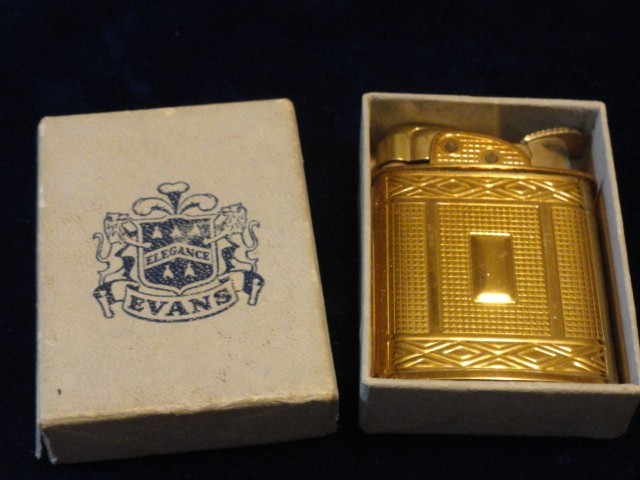 Vintage Evans gold tone cigarette lighter w/box New with tag Vintage Evans gold tone cigarette lighter w/box New with tag