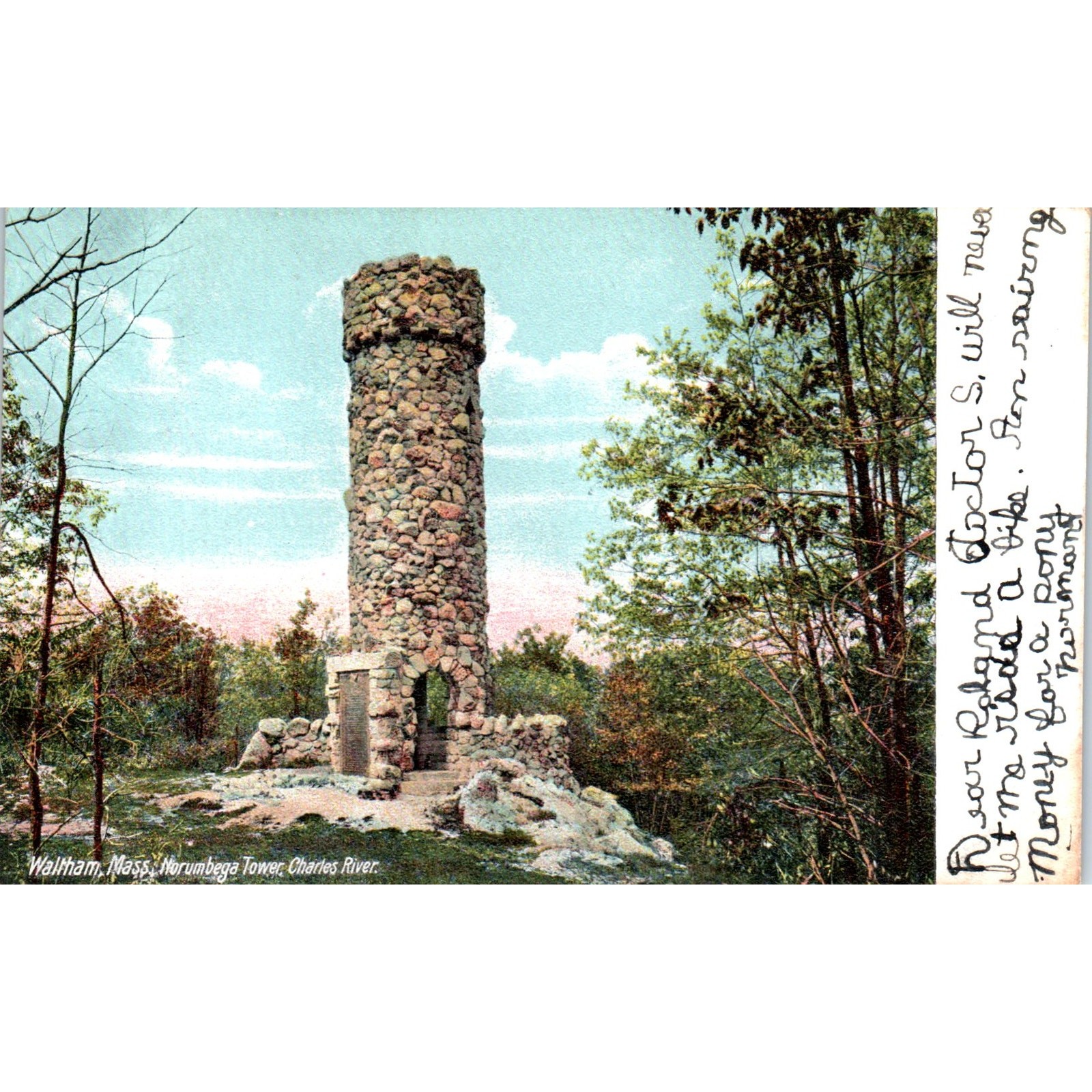Waltham MA Norumbega Tower Charles River c1905 Antique Postcard PC7 Waltham MA Norumbega Tower Charles River c1905 Antique Postcard PC7